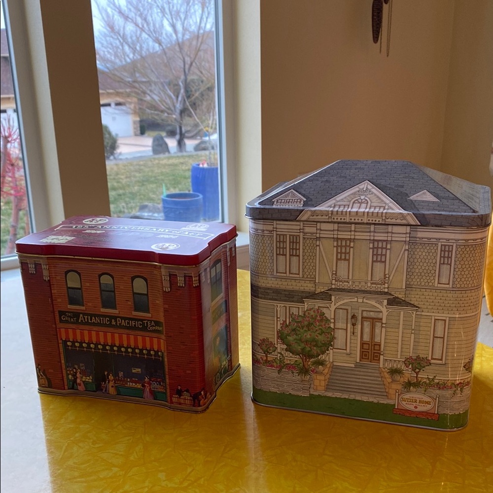 Decorative Tin Canister Set - Red and Gray- both made in England